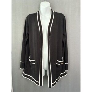 Black White Contrast Trim Cardigan Sweater Large Gold Crest Buttons Minimalist